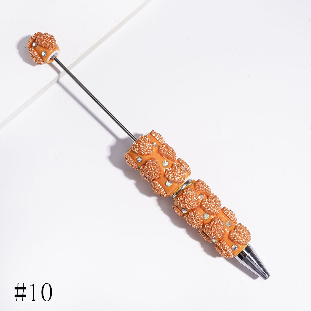 AB Rhinestones and Heart Design with Rose Flowers Beadable Clay Pens, Valentine's Day Theme, Multi-Color