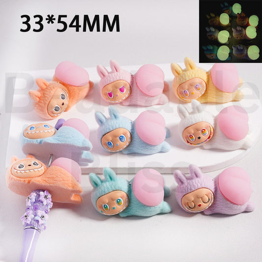 Acrylic Beads Cute Flocked L-B-B with Luminous Pink Soft Silicone Hip, 33*54MM, Random Mix