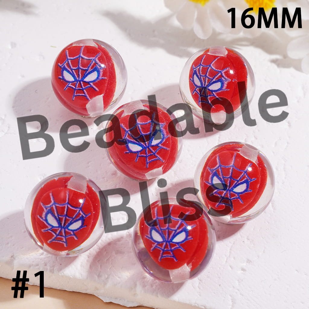 Clear Acrylic Beads for Bracelets with Classic Strong Character Figure Embedded Inside Bead, 16MM