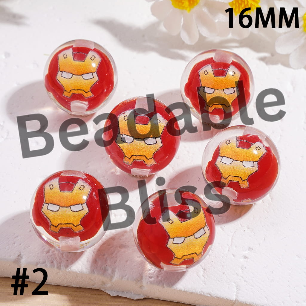 Clear Acrylic Beads for Bracelets with Classic Strong Character Figure Embedded Inside Bead, 16MM