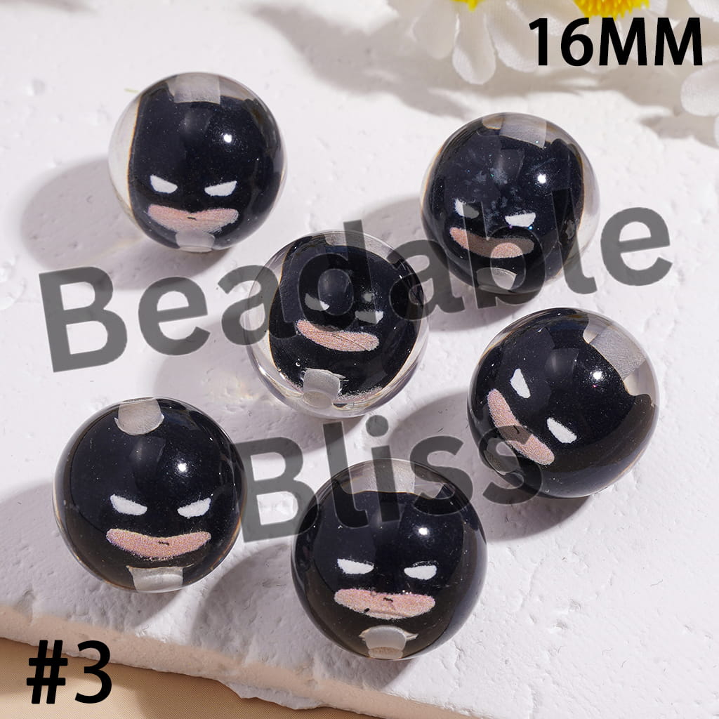 Clear Acrylic Beads for Bracelets with Classic Strong Character Figure Embedded Inside Bead, 16MM