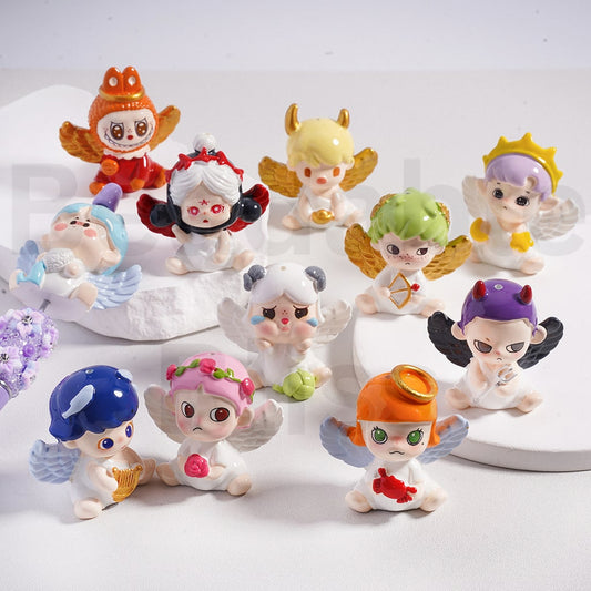 Acrylic Beads Cute L-B-B Crybab Moll Skullpand Dimo Series Figures with Angel Wings Pop Mar, Random Mix