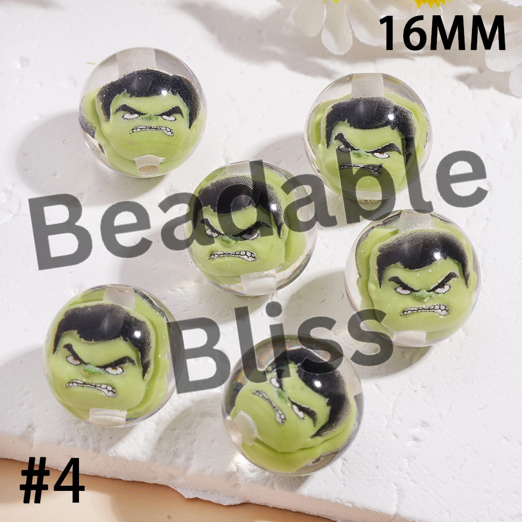 Clear Acrylic Beads for Bracelets with Classic Strong Character Figure Embedded Inside Bead, 16MM