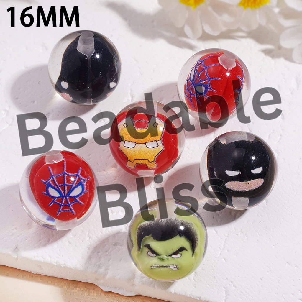 Clear Acrylic Beads for Bracelets with Classic Strong Character Figure Embedded Inside Bead, 16MM