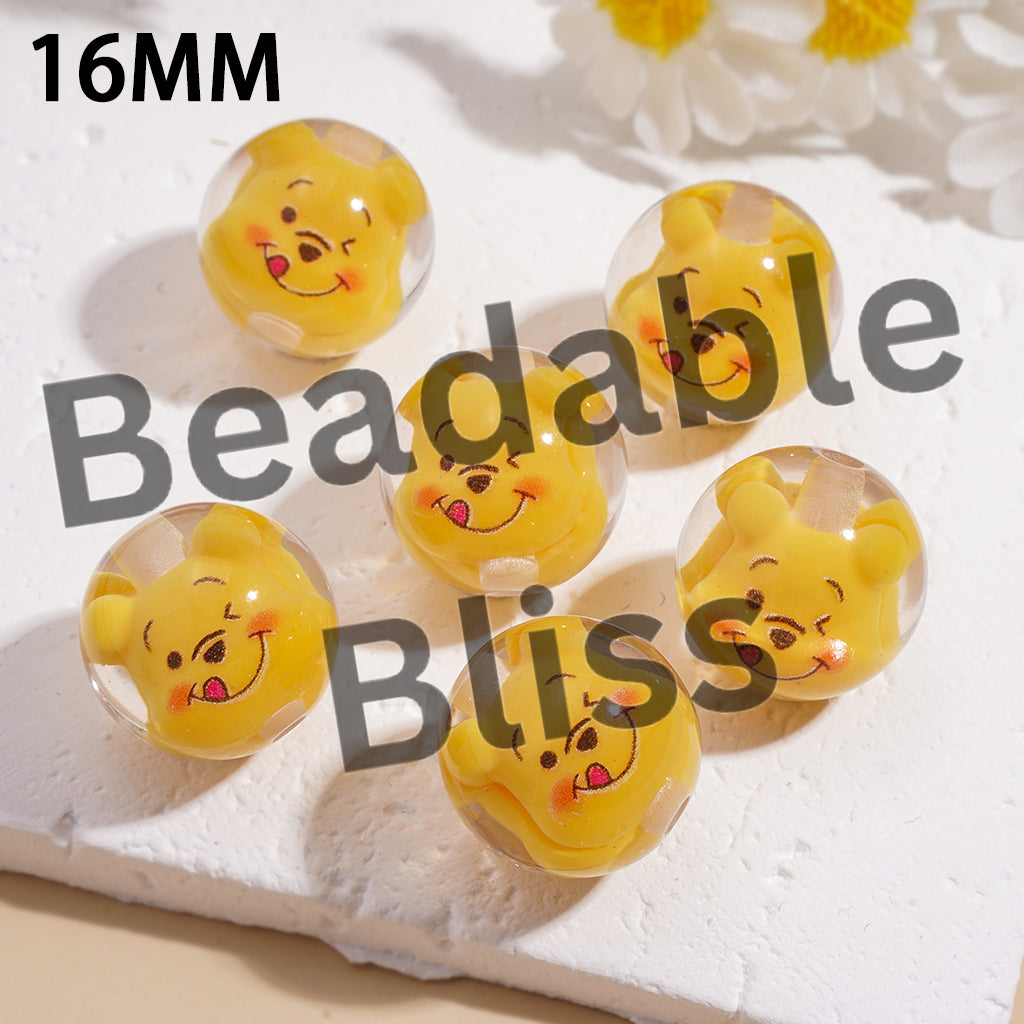 Acrylic Beads for Bracelets with Classic Animation Animal Character Embedded Inside Bead, 16MM, Transparent
