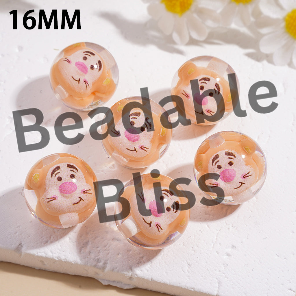 Acrylic Beads for Bracelets with Classic Animation Animal Character Embedded Inside Bead, 16MM, Transparent
