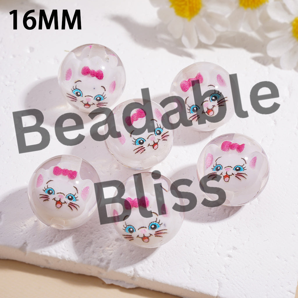 Acrylic Beads for Bracelets with Classic Animation Animal Character Embedded Inside Bead, 16MM, Transparent