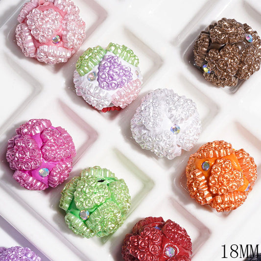 Valentine's Day AB Rhinestones and Heart Design with Rose Flowers Clay Beads, 18MM, Multi-Color, Random Mix