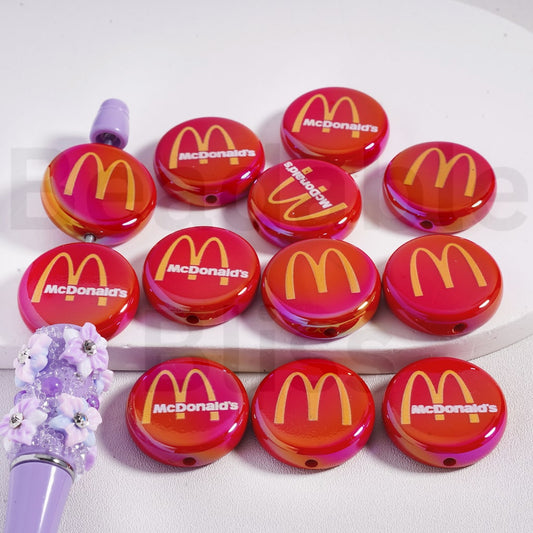 Acrylic Beads UV Coating Flat Round McDonal, Red, 23MM , Random Mix