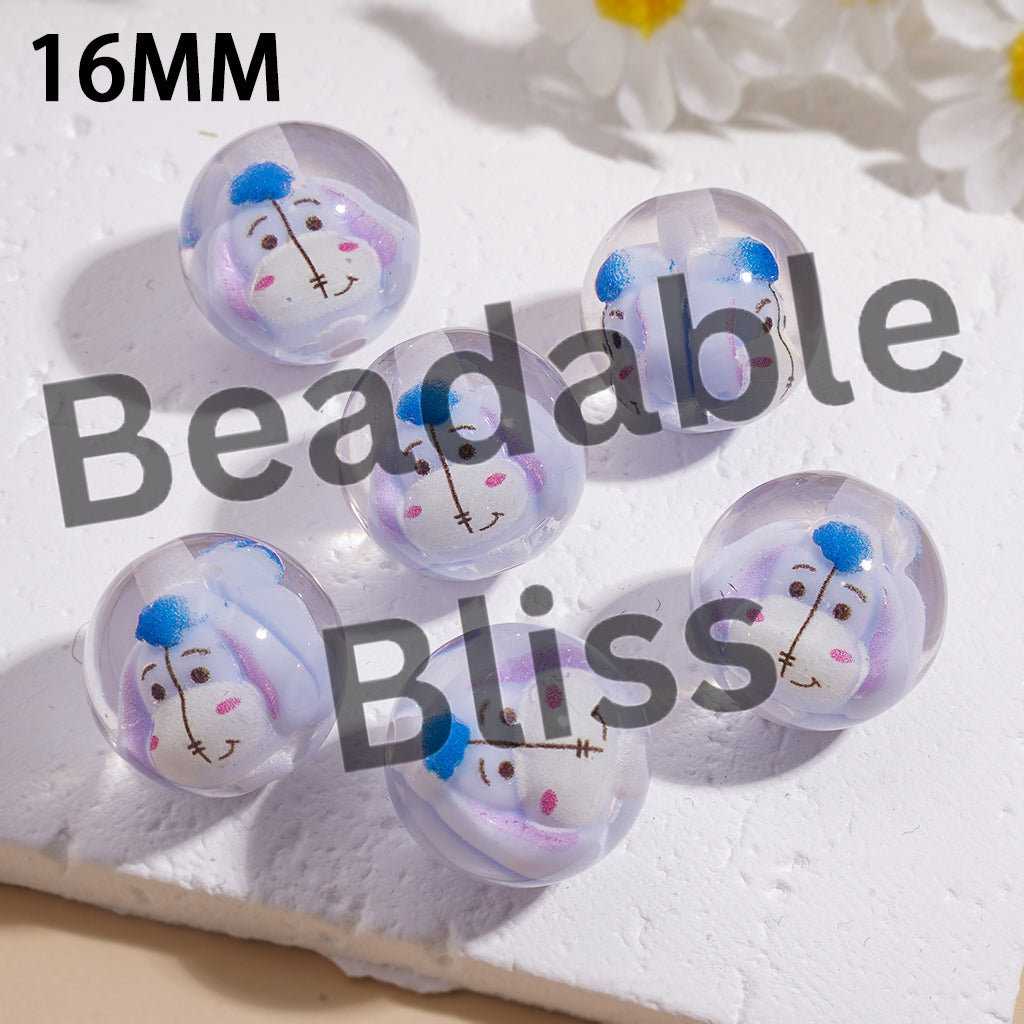 Acrylic Beads for Bracelets with Classic Animation Animal Character Embedded Inside Bead, 16MM, Transparent