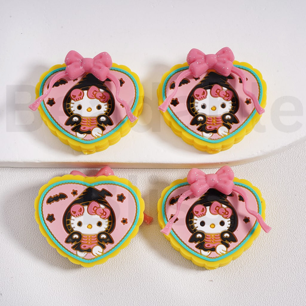Silicone Focal Beads Cute Heart Hello Kitt with Wizard Hat Bat Star Halloween Glitter Pink Bowknot