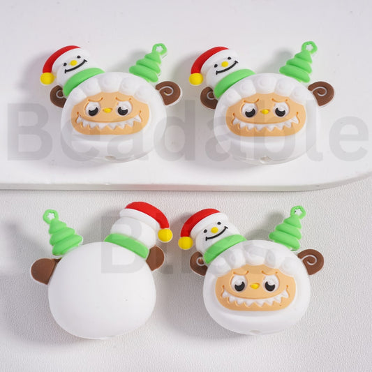 Silicone Focal Beads 3D Cute L-B-B with Sheep Costume Snowman Christmas Tree