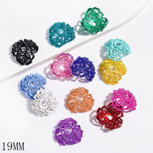 Metal Bead Cages with Three Camellia Flowers, Bead Cap, 19MM, Multi-Color, Random Mix (They Fit 16MM Beads)