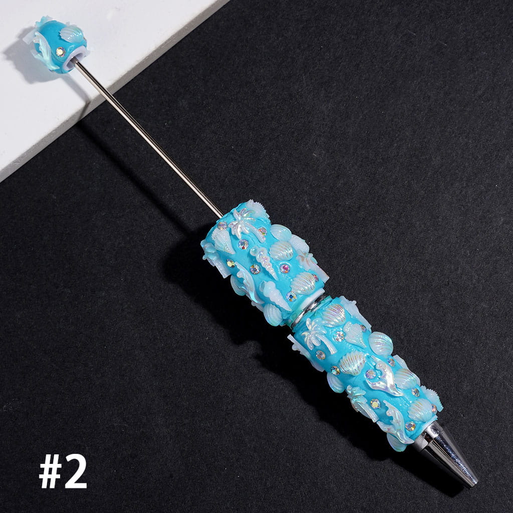 Beadable Clay Pens Ocean Series with Shells Starfish Conches Tree Coral  AB Rhinestones, Multi-Color