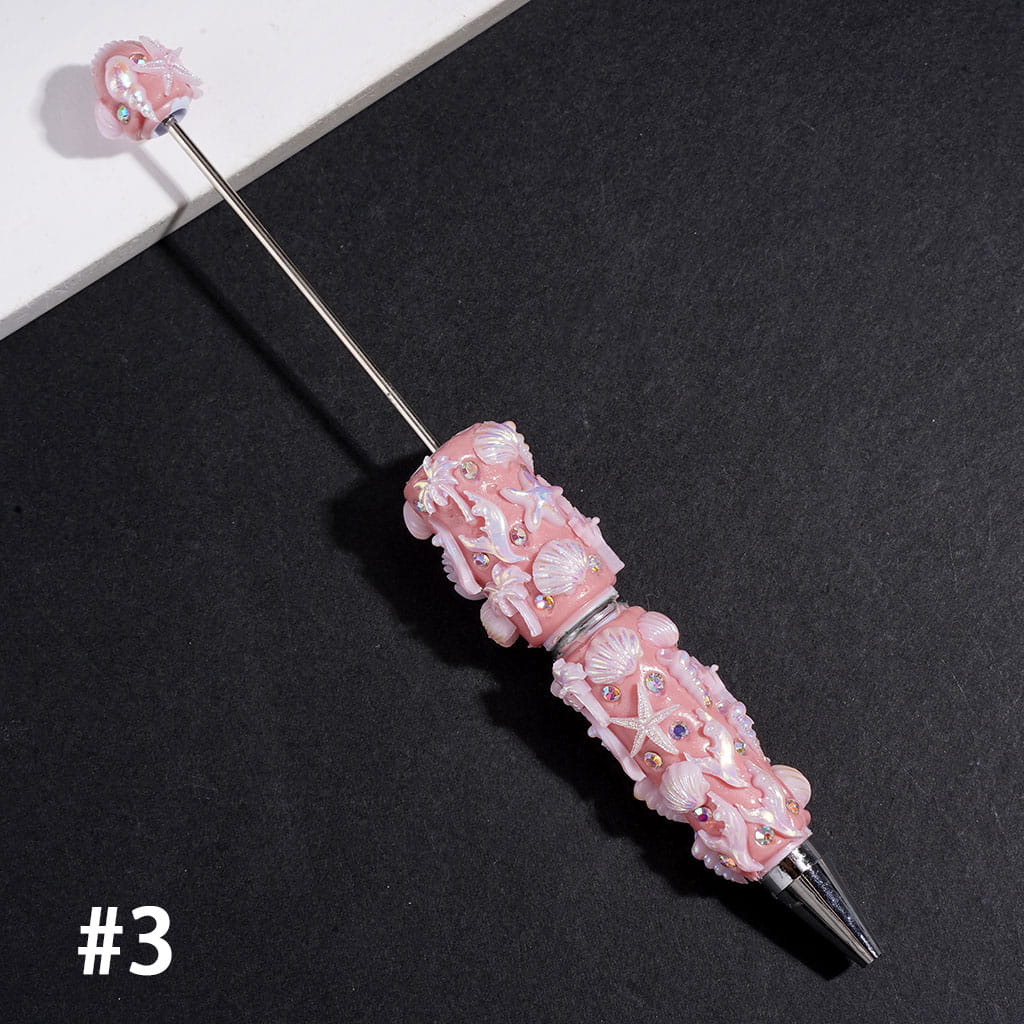 Beadable Clay Pens Ocean Series with Shells Starfish Conches Tree Coral  AB Rhinestones, Multi-Color