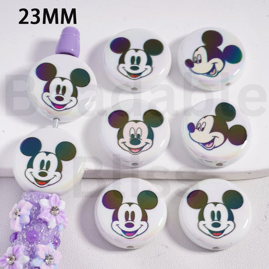 Acrylic Beads Round Flat UV Coating Cute Mickey Mouse Head, 23MM, Random Mix