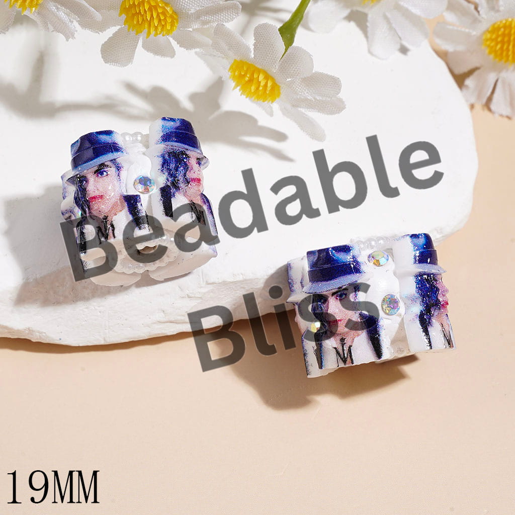 Clay Beads with Attractive USA American Singer Character in Blue Series and AB Rhinestones, White Pearl Chains, 19MM