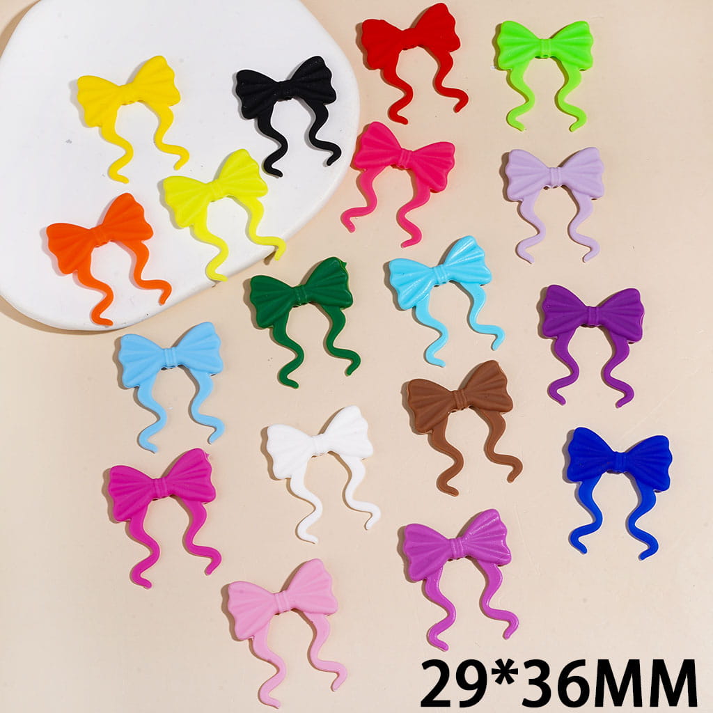 Silicone Focal Beads Bowtie with Long Ribbon, 29*36MM Multi-Color Random Mix