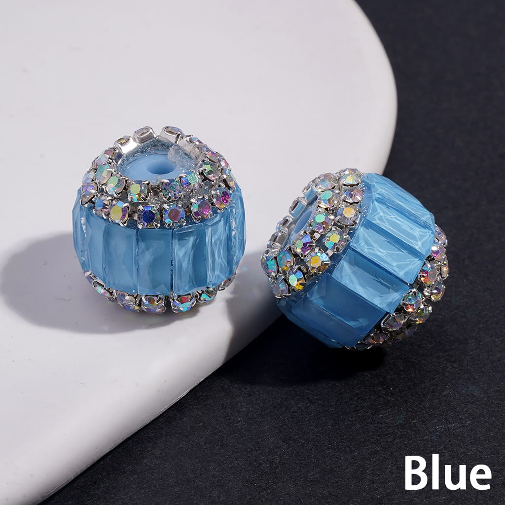 Handmade Acrylic Beads with Rectangle Rhinestones & AB Rhinestone Chains in Double Layer, Fluorescence Colors, 16MM