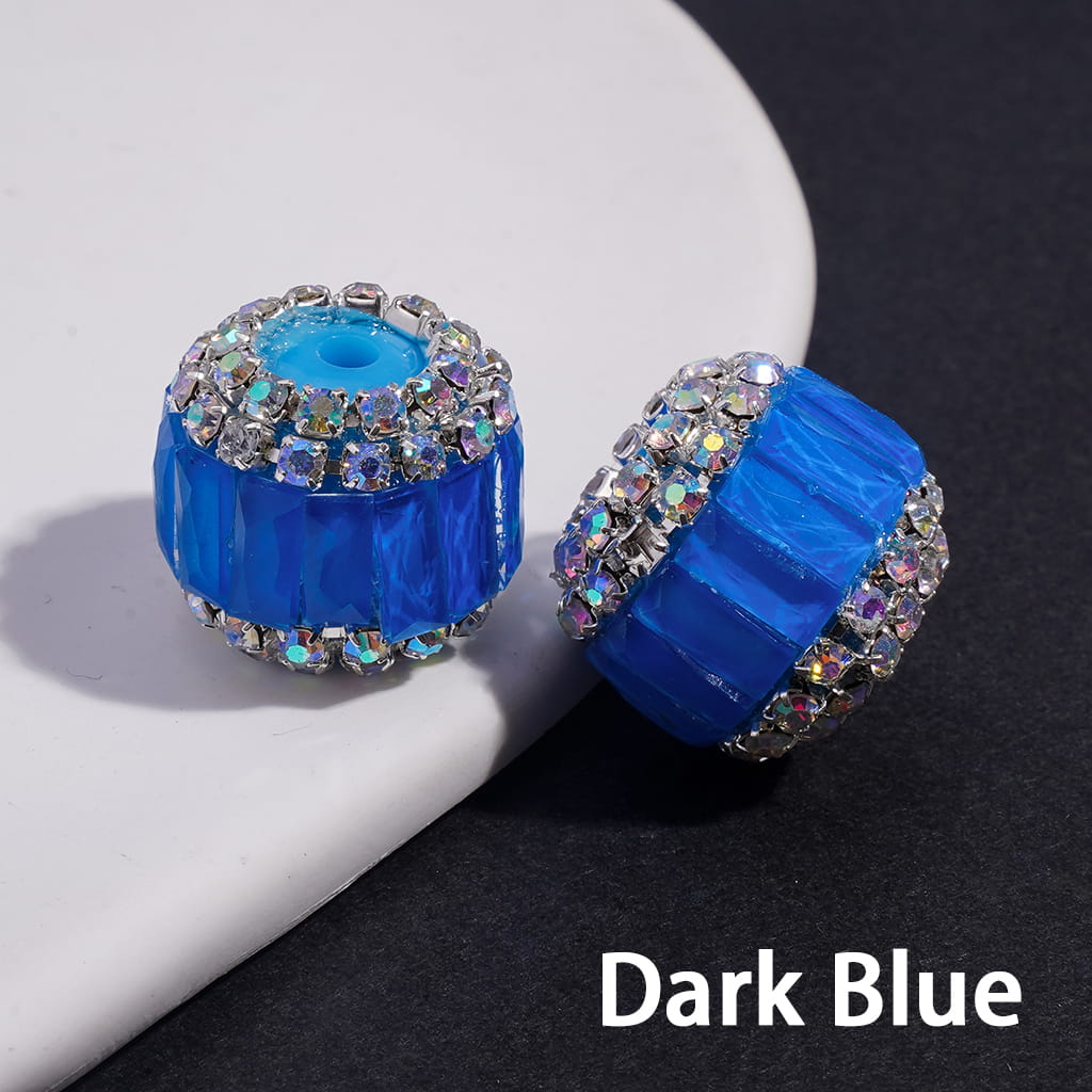Handmade Acrylic Beads with Rectangle Rhinestones & AB Rhinestone Chains in Double Layer, Fluorescence Colors, 16MM