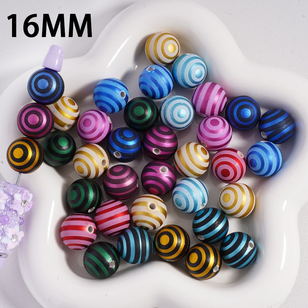 Round  Acrylic Beads Cute Swirl Stripes Metallic Colors Christmas, 16MM