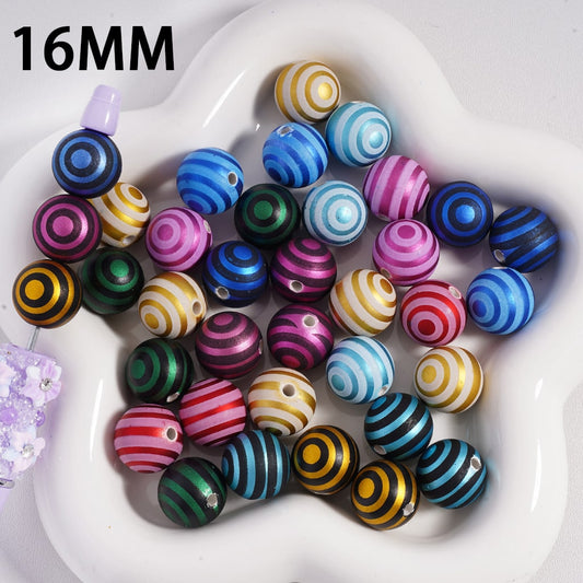 Round  Acrylic Beads Cute Swirl Stripes Metallic Colors Christmas, 16MM