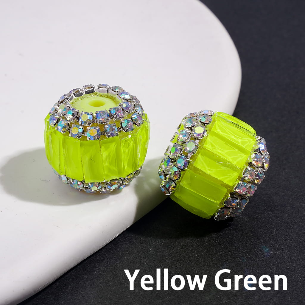 Handmade Acrylic Beads with Rectangle Rhinestones & AB Rhinestone Chains in Double Layer, Fluorescence Colors, 16MM