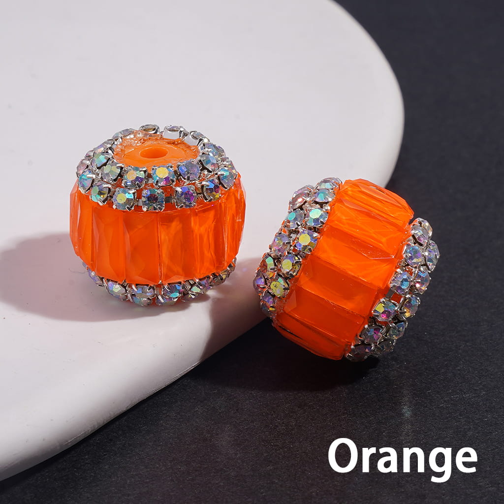 Handmade Acrylic Beads with Rectangle Rhinestones & AB Rhinestone Chains in Double Layer, Fluorescence Colors, 16MM
