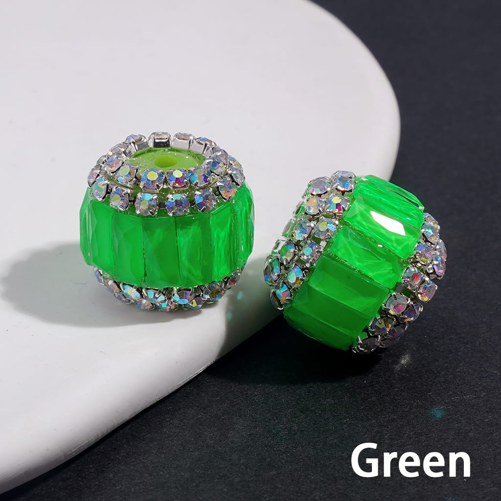 Handmade Acrylic Beads with Rectangle Rhinestones & AB Rhinestone Chains in Double Layer, Fluorescence Colors, 16MM