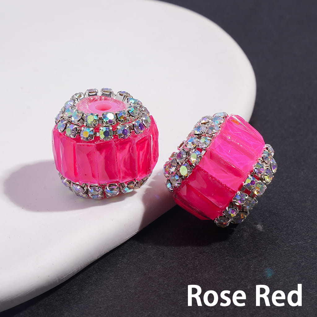 Handmade Acrylic Beads with Rectangle Rhinestones & AB Rhinestone Chains in Double Layer, Fluorescence Colors, 16MM