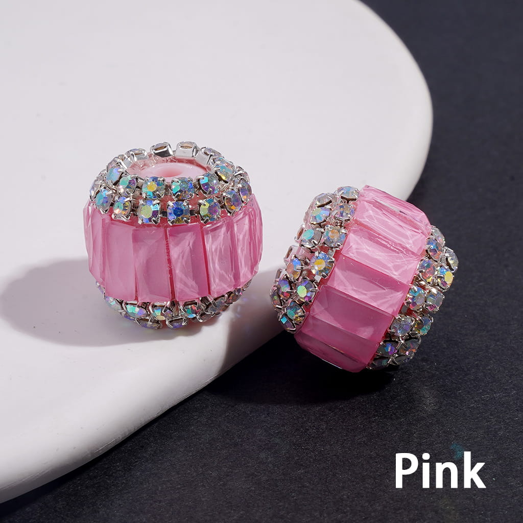 Handmade Acrylic Beads with Rectangle Rhinestones & AB Rhinestone Chains in Double Layer, Fluorescence Colors, 16MM