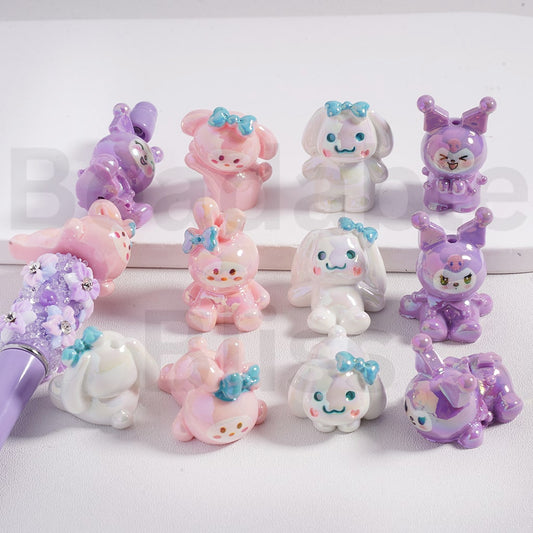 Acrylic Beads UV Coating Cute Sanri Family Kurom Cinnamonrol My Melod，Random Mix