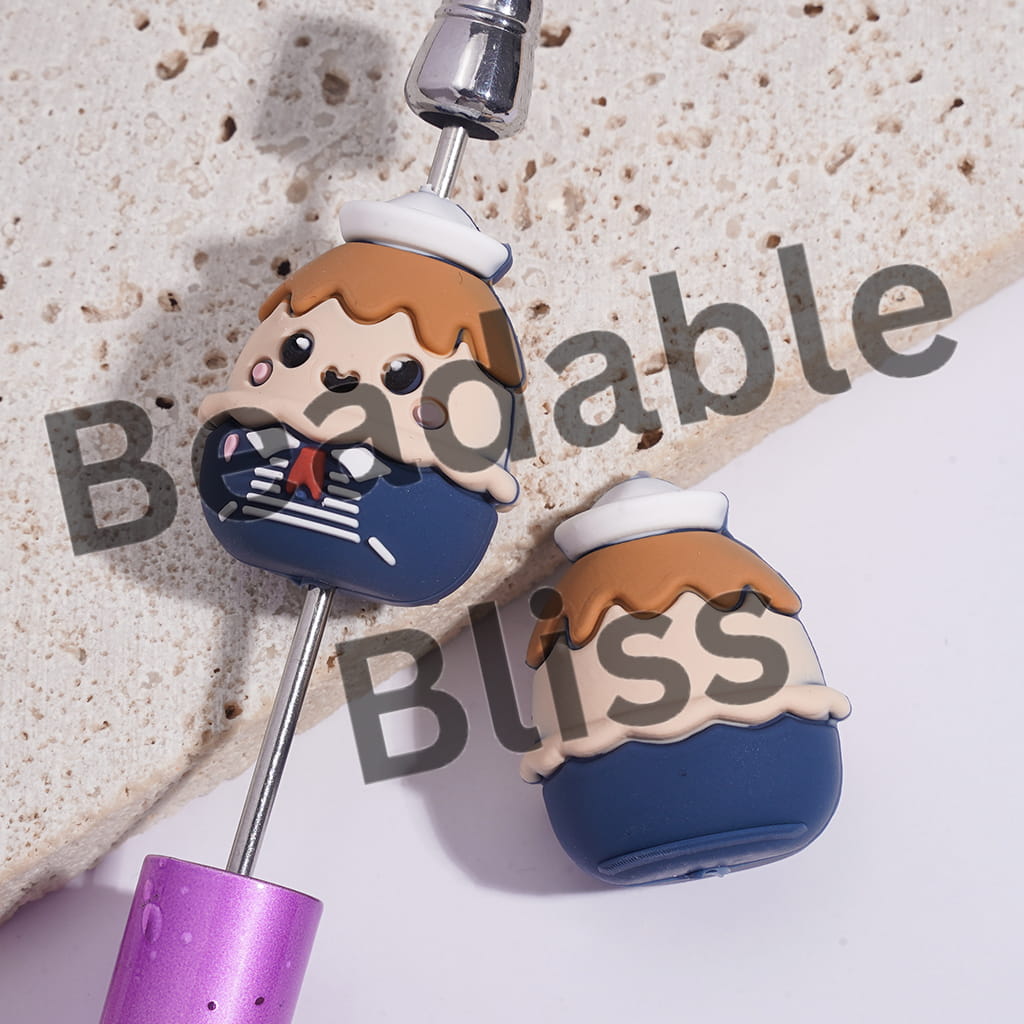 Silicone Focal Beads 3D Mini Ice Cream Cone Shaped Classic Character with Sailor Hat Uniform, Horror Series