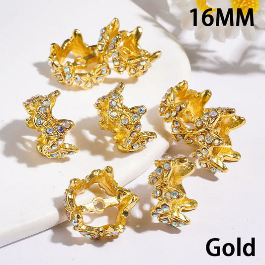 Alloy Bead Cages Crown Design with Butterfly and AB Rhinestones, Bead Cap, 16MM Multi-Color (They Fit 14MM Beads)