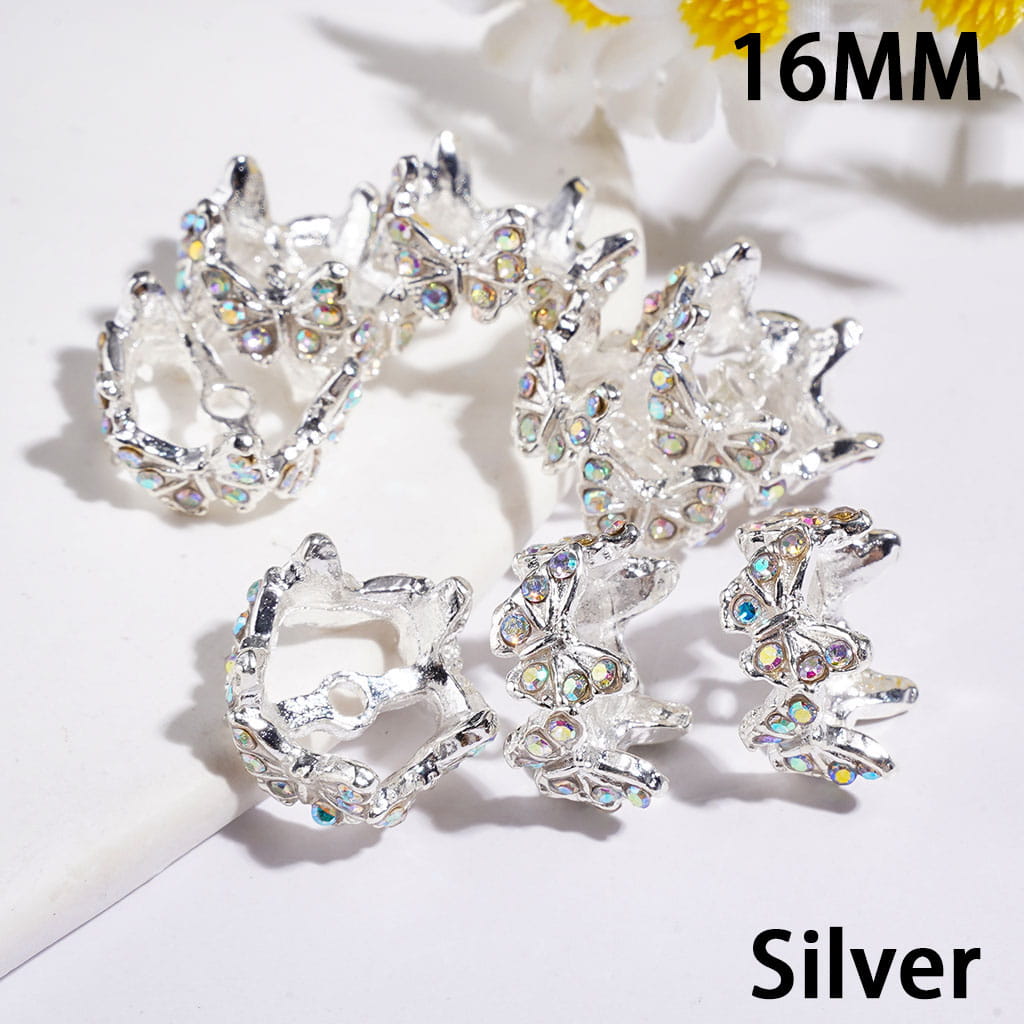 Alloy Bead Cages Butterfly with AB Rhinestones, Bead Cap, 16MM Gold & Silver (They Fit 14MM Beads)