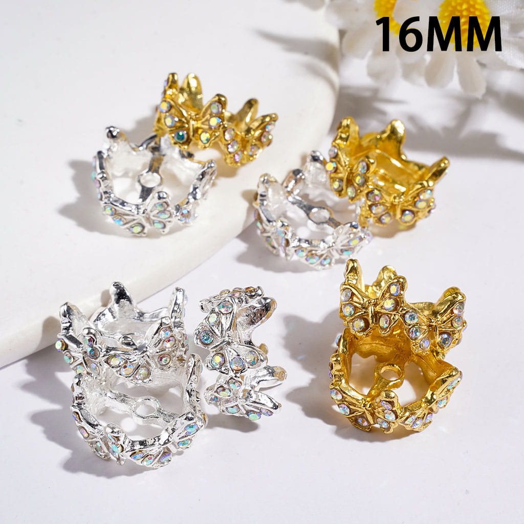 Alloy Bead Cages Butterfly with AB Rhinestones, Bead Cap, 16MM Gold & Silver (They Fit 14MM Beads)