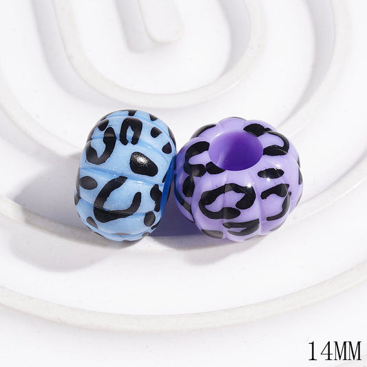 Halloweed Pumpkin with Black Jaguar Print Acrylic Beads, Big Hole Beads, 14MM, Multi-Color, Random Mix (The Hole Diameter is Around 6MM)