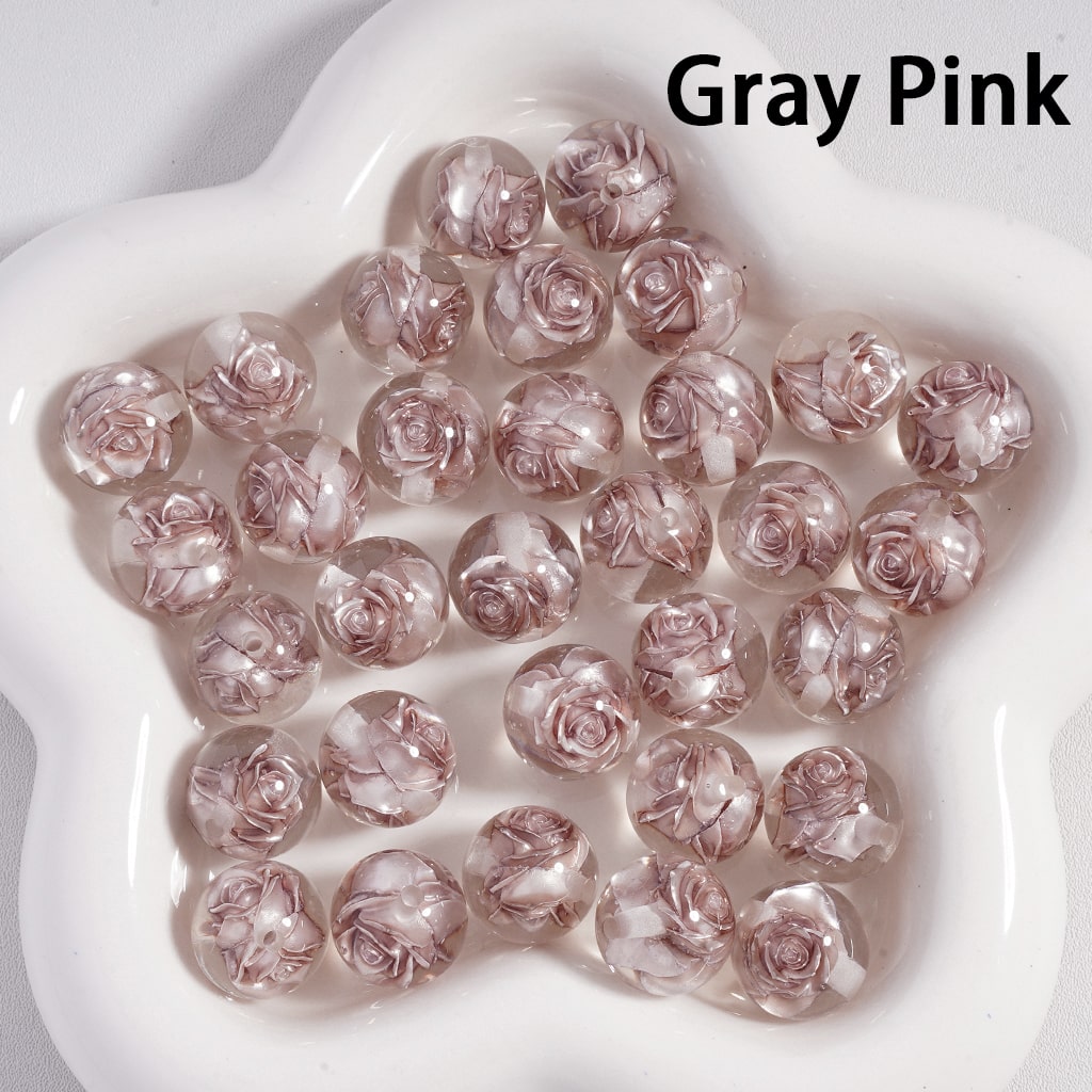 Acrylic Beads Cute Multi-Color Two Rose Flowers Inside, Clear, 16MM