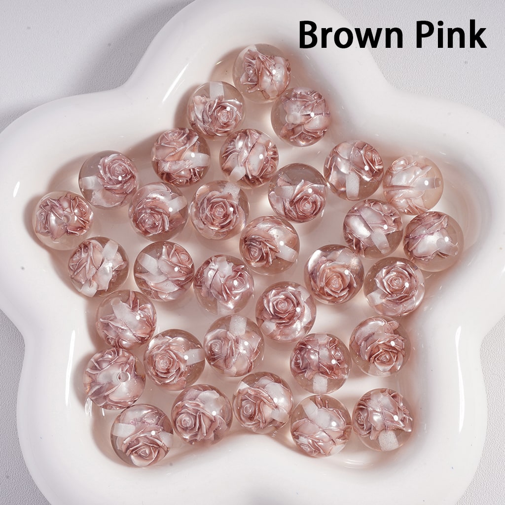 Acrylic Beads Cute Multi-Color Two Rose Flowers Inside, Clear, 16MM