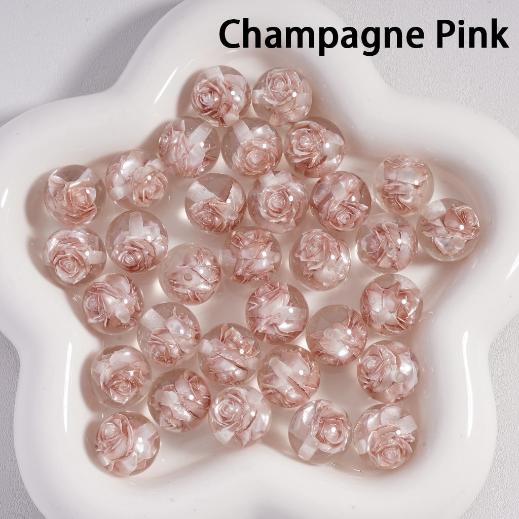 Acrylic Beads Cute Multi-Color Two Rose Flowers Inside, Clear, 16MM