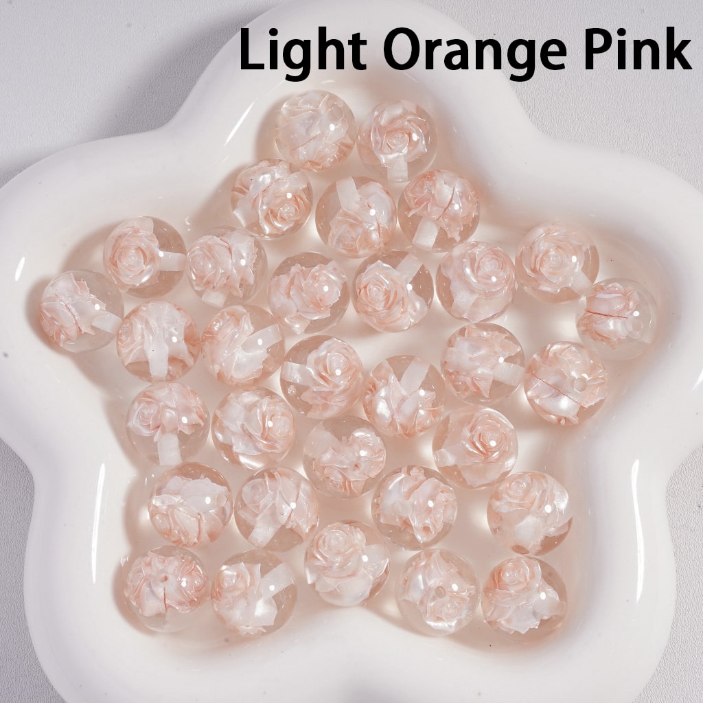 Acrylic Beads Cute Multi-Color Two Rose Flowers Inside, Clear, 16MM