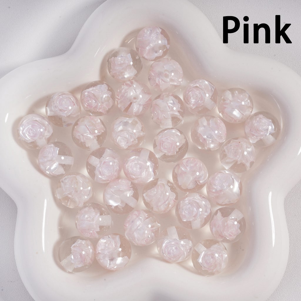 Acrylic Beads Cute Multi-Color Two Rose Flowers Inside, Clear, 16MM