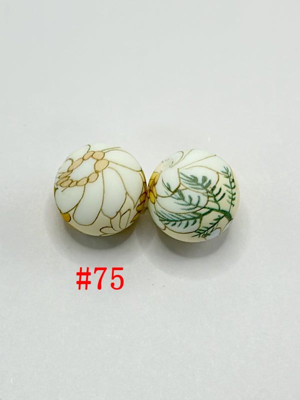 Yellow Sunflower Chamomile Daisy Flower Printed Silicone Beads Number 75