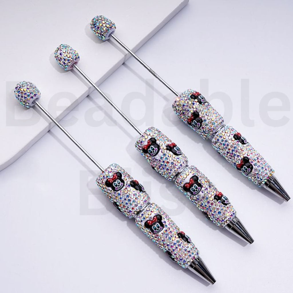 Beadable Clay Pens with Cute Minni Mouse Head Disne AB Rhinestones Covered the Entire Pen