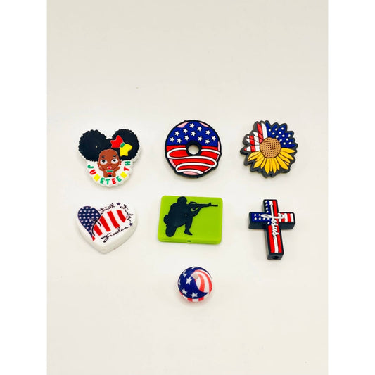 Patriotic USA Flag Silicone Focal Beads