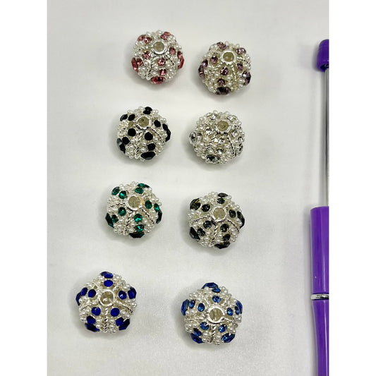 Silver Color Metal Beads with Rhinestones, 20mm