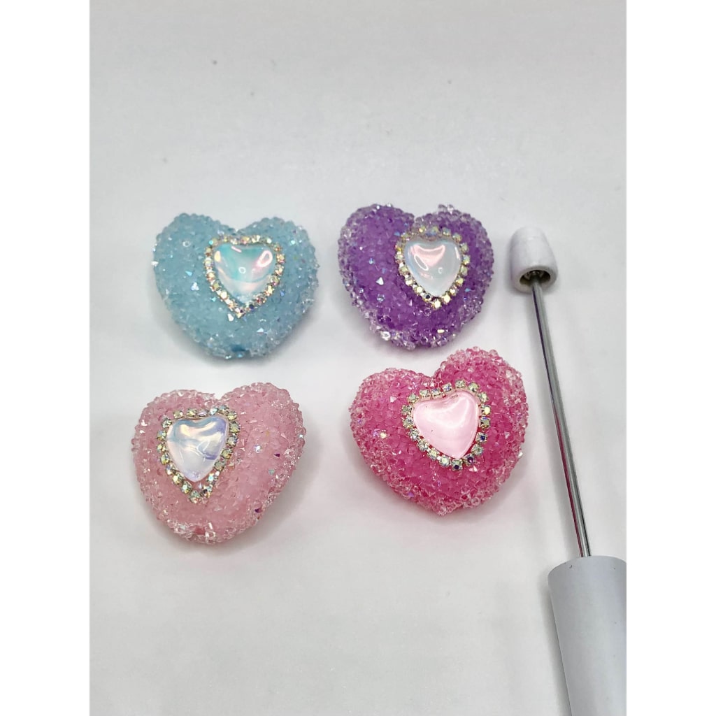 Heart Sugar Beads with Small Rhinestones, Random Mix Color