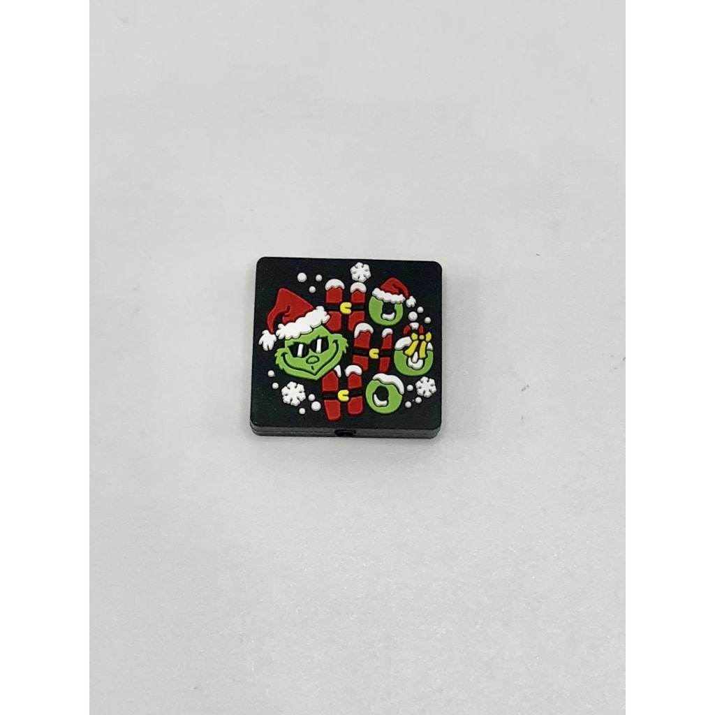 Christmas Green Monster Black Square Silicone Focal Beads