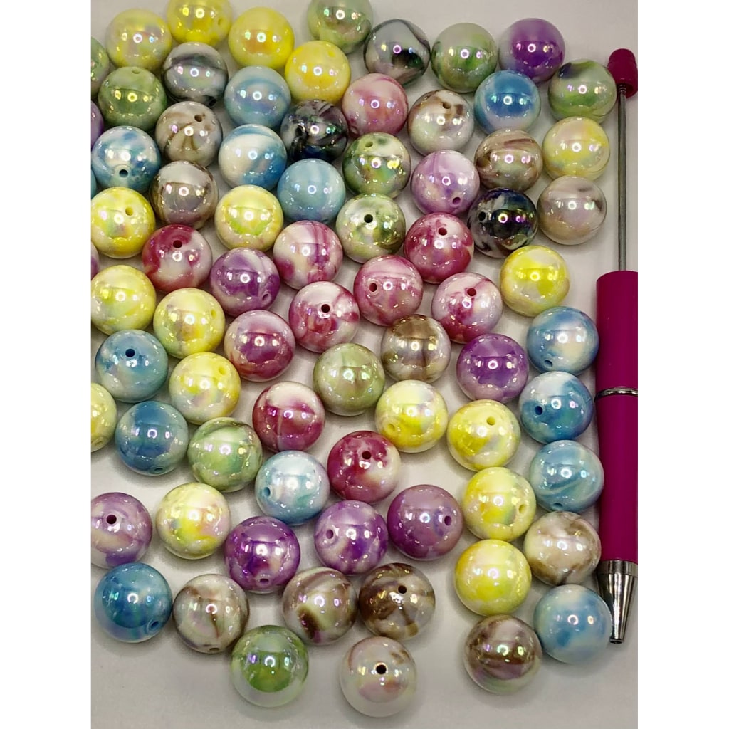 Acrylic Beads with Marble Pattern in Various Colors, Random Mix, AZ