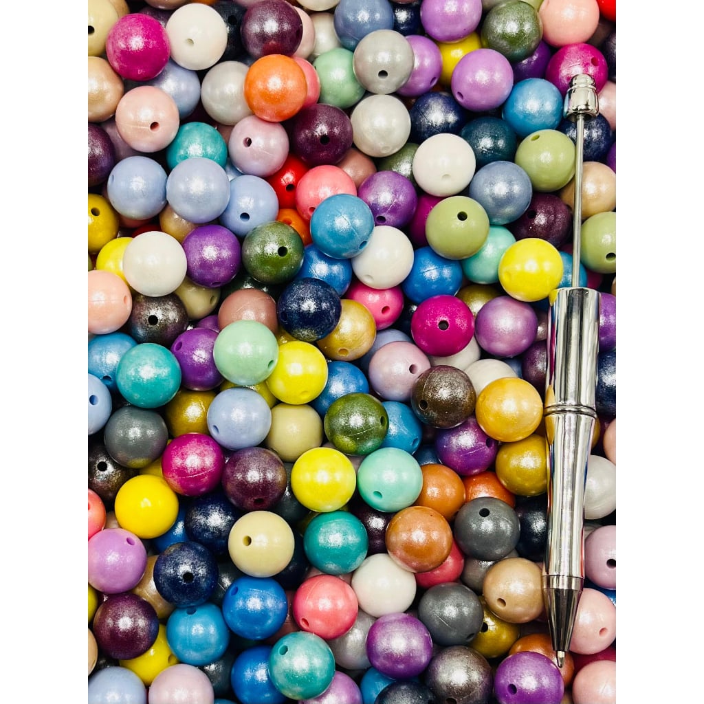 Silicone Beads in Solid Colors, Pearl Style, Glittery Finish, 15mm, Ra ...